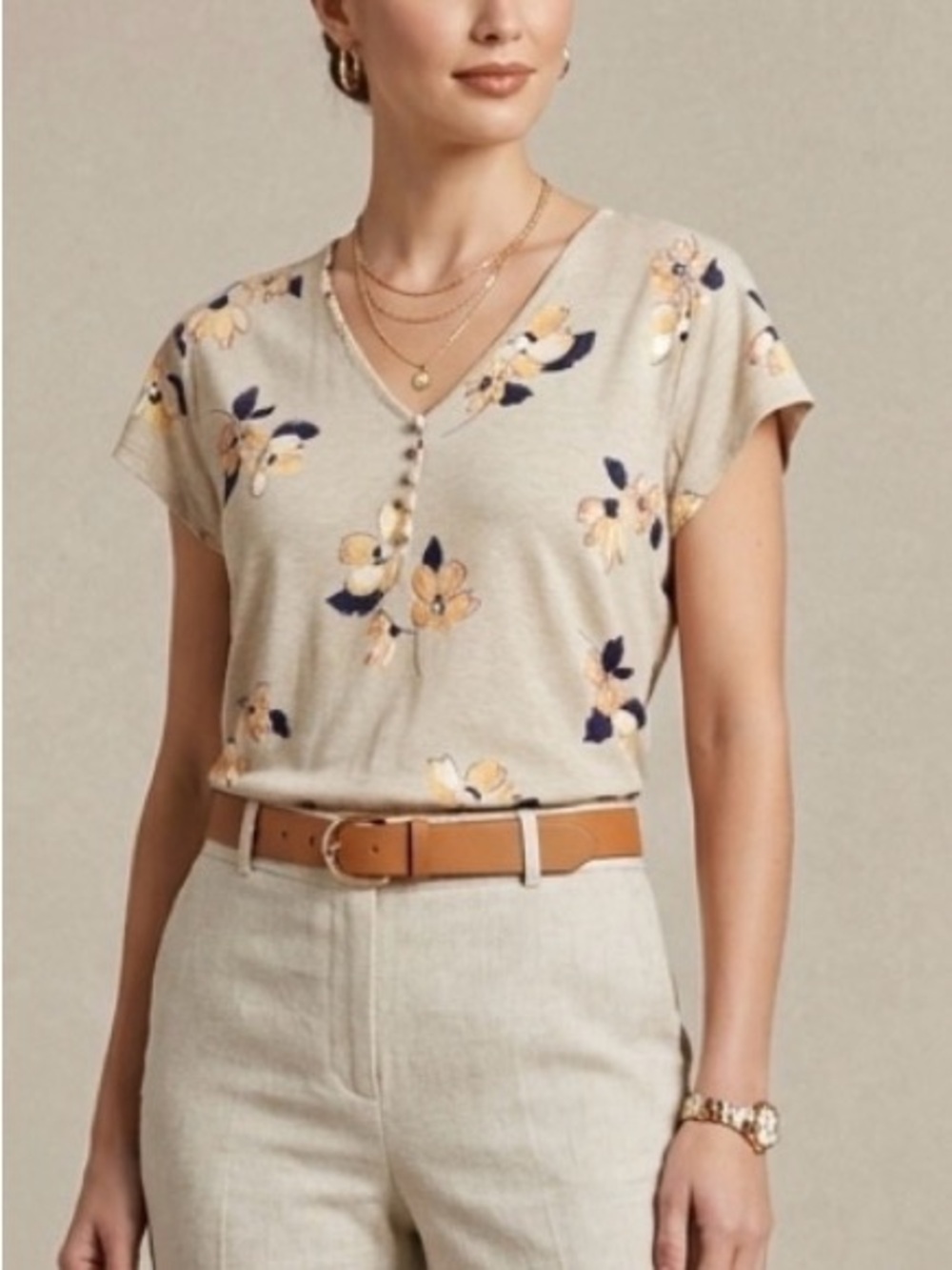 Liz Claiborne Beige Floral Blouse
